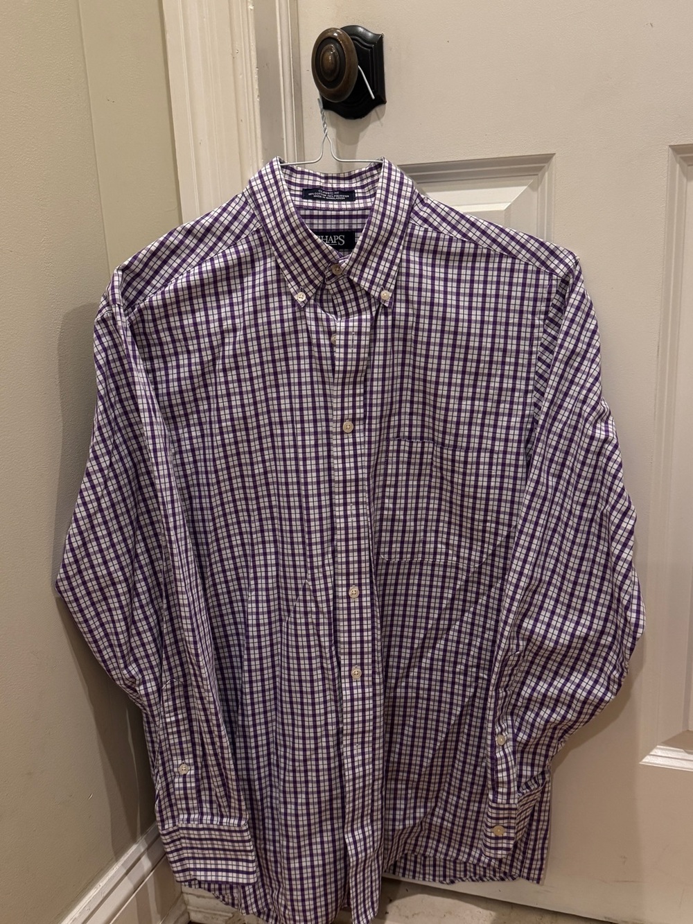 Chaps Men's Purple and White Plaid Button-Down Shirt